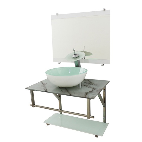 Gabinete De Vidro 70cm Iq Inox Com Cuba Redonda - Mármore Bra