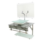 Gabinete De Vidro 70cm Iqx Inox Com Cuba Quadrada - Mármore B