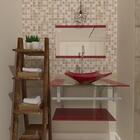 Gabinete De Vidro 80cm Ac Cuba Quadrada Vermelho Cereja