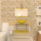 Gabinete De Vidro 80cm Ac Cuba Redonda Ouro Envelhecido