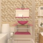 Gabinete De Vidro 80cm Ac Cuba Redonda Rosa