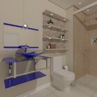 Gabinete De Vidro 80cm Inox Com Cuba Quadrada Azul Escuro