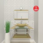 Gabinete De Vidro 80cm Inox Com Cuba Quadrada Bege