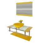 Gabinete De Vidro 80cm Inox Com Cuba Redonda Amarelo