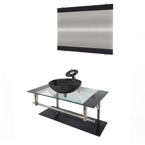 Gabinete De Vidro 80cm Inox Com Cuba Redonda Preto