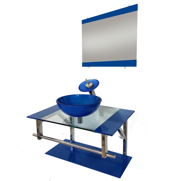 Gabinete De Vidro 80cm Iq Inox Com Cuba Redonda - Azul Escuro