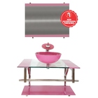 Gabinete De Vidro 80cm Iq Inox Com Cuba Redonda - Rosa