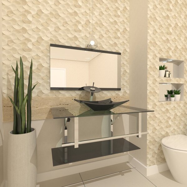 Gabinete De Vidro 80cm Iq Inox Com Cuba Retangular - Grafite