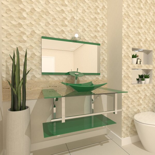 Gabinete De Vidro 80cm Iq Inox Com Cuba Retangular - Verde