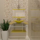 Gabinete De Vidro 90cm Ac Cuba Quadrada Amarelo