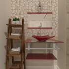 Gabinete De Vidro 90cm Ac Cuba Quadrada Vermelho Cereja