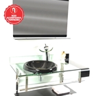 Gabinete De Vidro 90cm Curvado Duplo Inox Com Cuba Chapéu - G