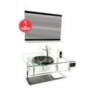 Gabinete De Vidro 90cm Curvado Duplo Inox Com Cuba Chapéu - P