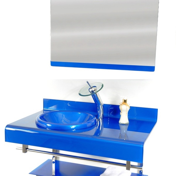 Gabinete De Vidro 90cm Full Curvado Duplo Inox - Azul Escuro