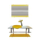 Gabinete De Vidro 90cm Inox Com Cuba Chapéu Redonda Amarelo