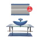 Gabinete De Vidro 90cm Inox Com Cuba Oval Azul