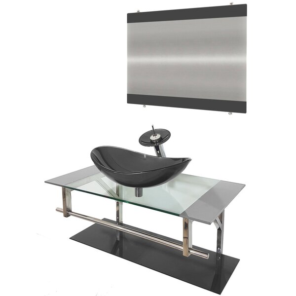 Gabinete De Vidro 90cm Inox Com Cuba Oval Grafite