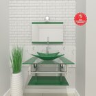 Gabinete De Vidro 90cm Inox Com Cuba Quadrada Verde