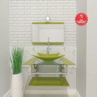 Gabinete De Vidro 90cm Inox Com Cuba Quadrada Verde Oliva