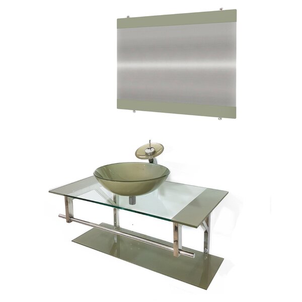 Gabinete De Vidro 90cm Inox Com Cuba Redonda Bege