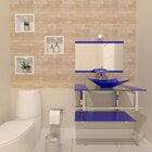 Gabinete De Vidro 90cm Inox Com Cuba Retangular Azul Escuro