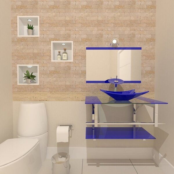 Gabinete De Vidro 90cm Inox Com Cuba Retangular Azul Escuro