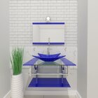 Gabinete De Vidro 90cm Inox Com Cuba Retangular Azul Escuro