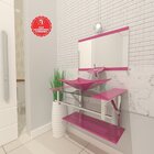 Gabinete De Vidro 90cm Inox Com Cuba Retangular Rosa