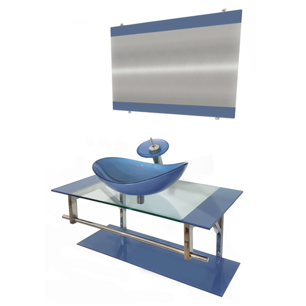 Gabinete De Vidro 90cm Iq Inox Com Cuba Oval - Azul