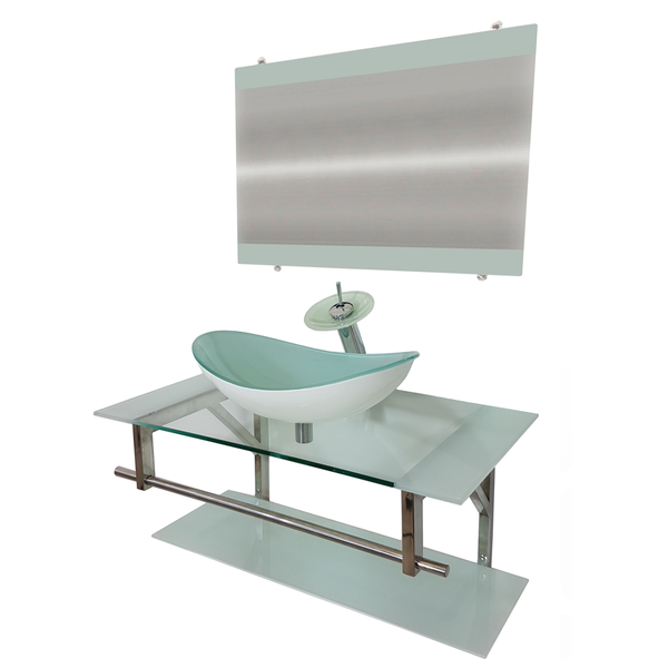 Gabinete De Vidro 90cm Iq Inox Com Cuba Oval - Branco