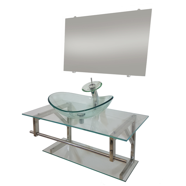 Gabinete De Vidro 90cm Iq Inox Com Cuba Oval - Incolor