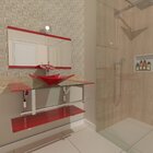 Gabinete De Vidro 90cm Iq Inox Com Cuba Quadrada - Vermelho F