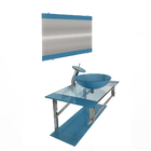 Gabinete De Vidro 90cm Iq Inox Com Cuba Redonda - Azul