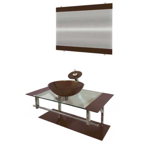 Gabinete De Vidro 90cm Iq Inox Com Cuba Redonda - Marrom
