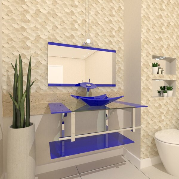 Gabinete De Vidro 90cm Iq Inox Com Cuba Retangular - Azul Esc