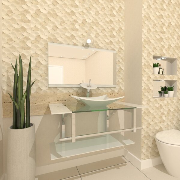 Gabinete De Vidro 90cm Iq Inox Com Cuba Retangular - Branco