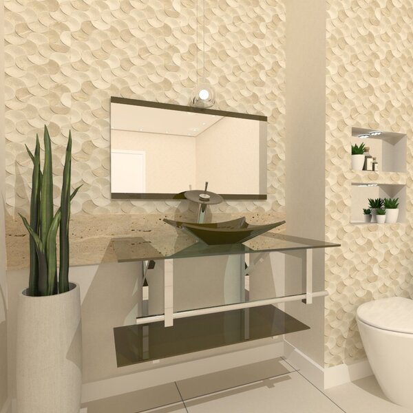 Gabinete De Vidro 90cm Iq Inox Com Cuba Retangular - Ouro Env