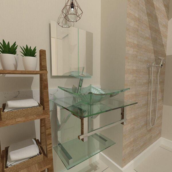 Gabinete De Vidro Com Cuba Quadrada + Torneira Ibiza Incolor