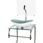 Gabinete De Vidro Cuba Oval 40cm Inox Branco Com Torneira Cro