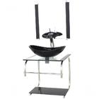 Gabinete De Vidro Cuba Oval 40cm Inox Com Torneira Cascata