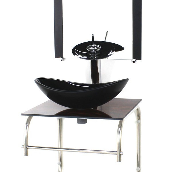 Gabinete De Vidro Cuba Oval 40cm Inox Madeira Nogueira