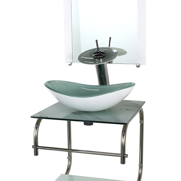 Gabinete De Vidro Cuba Oval 40cm Inox Marmore Branco