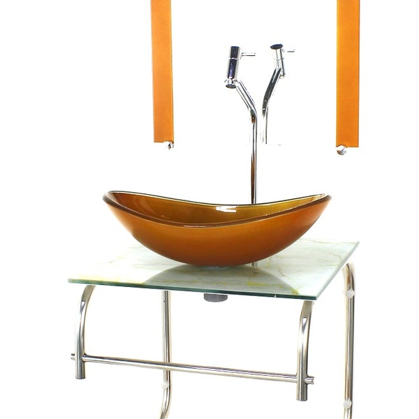 Gabinete De Vidro Cuba Oval 40cm Inox Marmore Branco Dourado