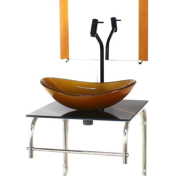 Gabinete De Vidro Cuba Oval 40cm Inox Marmore Preto Dourado C