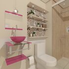 Gabinete De Vidro Para Banheiro 40cm Cuba Redonda Ac Rosa