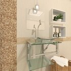 Gabinete De Vidro Para Banheiro 40cm Inox Incolor Com Torneira