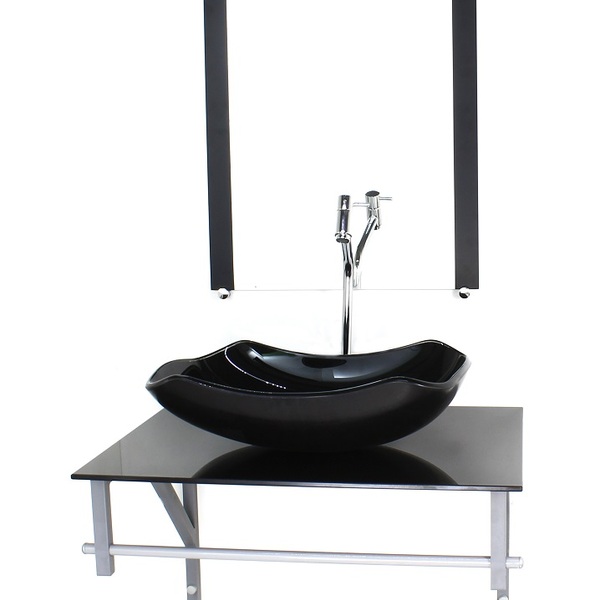 Gabinete De Vidro Para Banheiro 60cm Ac Cuba Abaulada Preto F