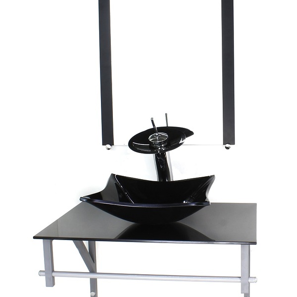 Gabinete De Vidro Para Banheiro 60cm Ac Cuba Quadrada Preto F