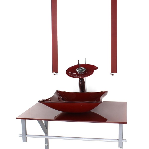 Gabinete De Vidro Para Banheiro 60cm Ac Cuba Quadrada Vermelh