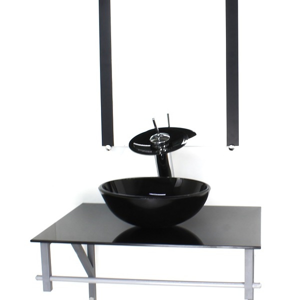 Gabinete De Vidro Para Banheiro 60cm Ac Cuba Redonda Preto Fu